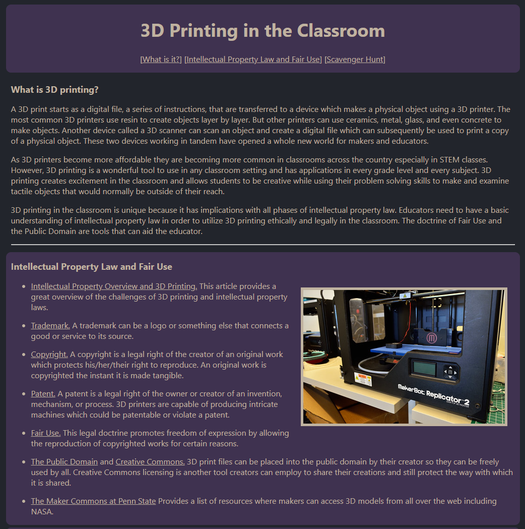 3D Printing in the Classroom - Website