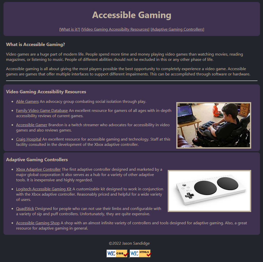 Accessible Gaming - Website